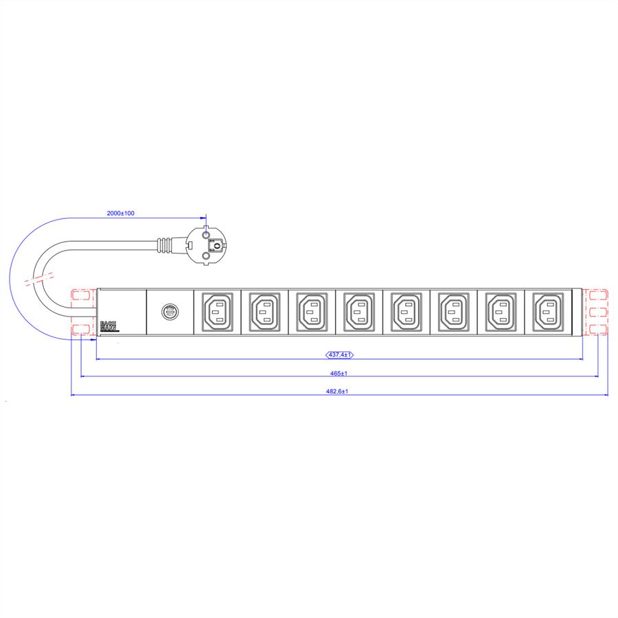 BACHMANN 19" Prise multiple 8 IEC320 C13 F avec 2P+T, noir