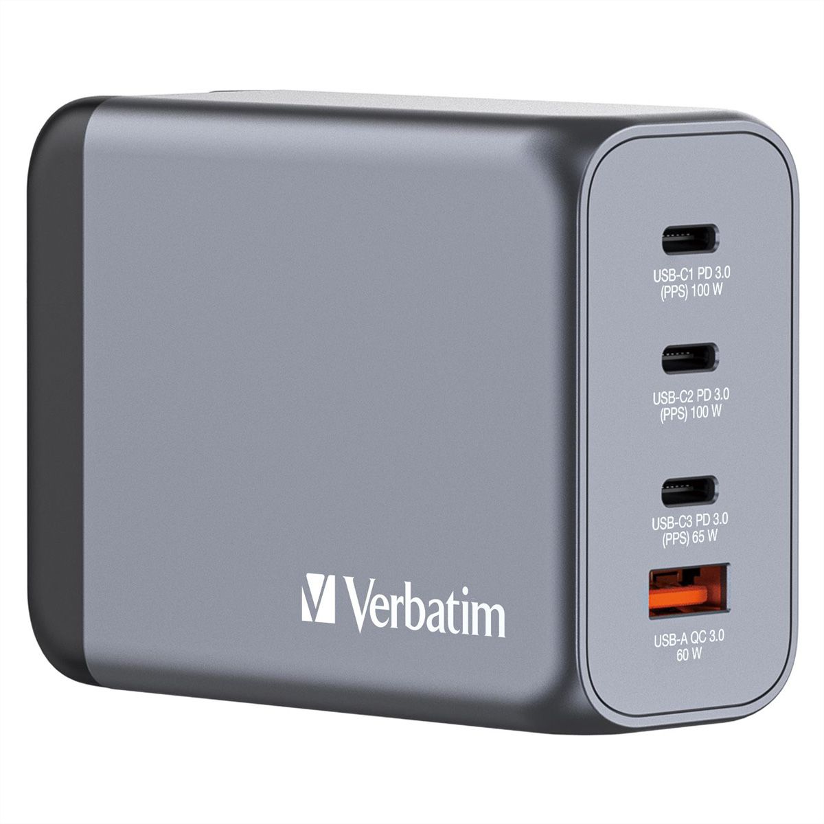 Verbatim GaN 4 Port Charger 200W, 3x USB-C, 1x USB-A, EU+UK Adapter