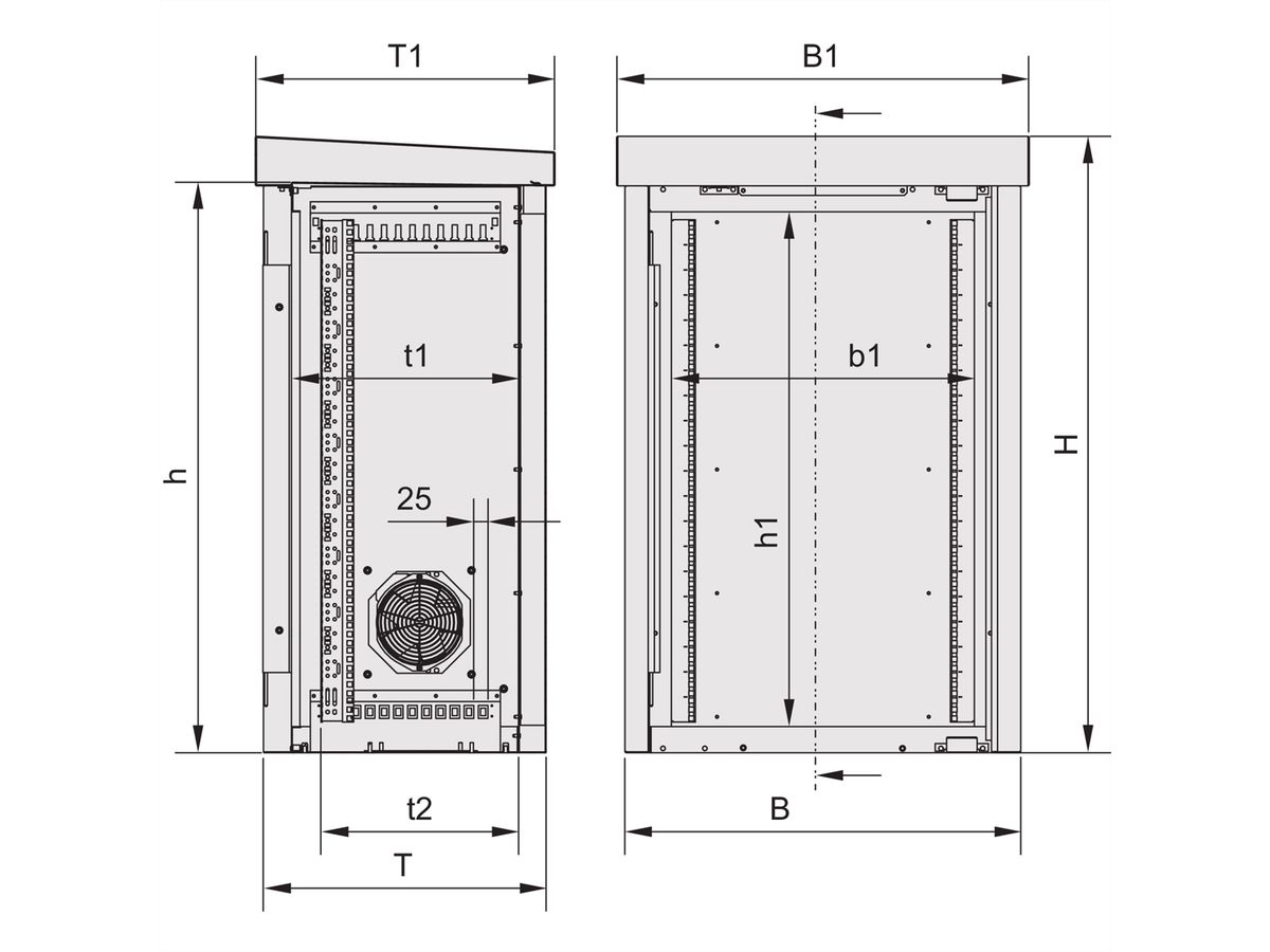 SCHROFF Unibody VENT Baie à une porte simple Outdoor, 1330H 25 U, 700W 500D