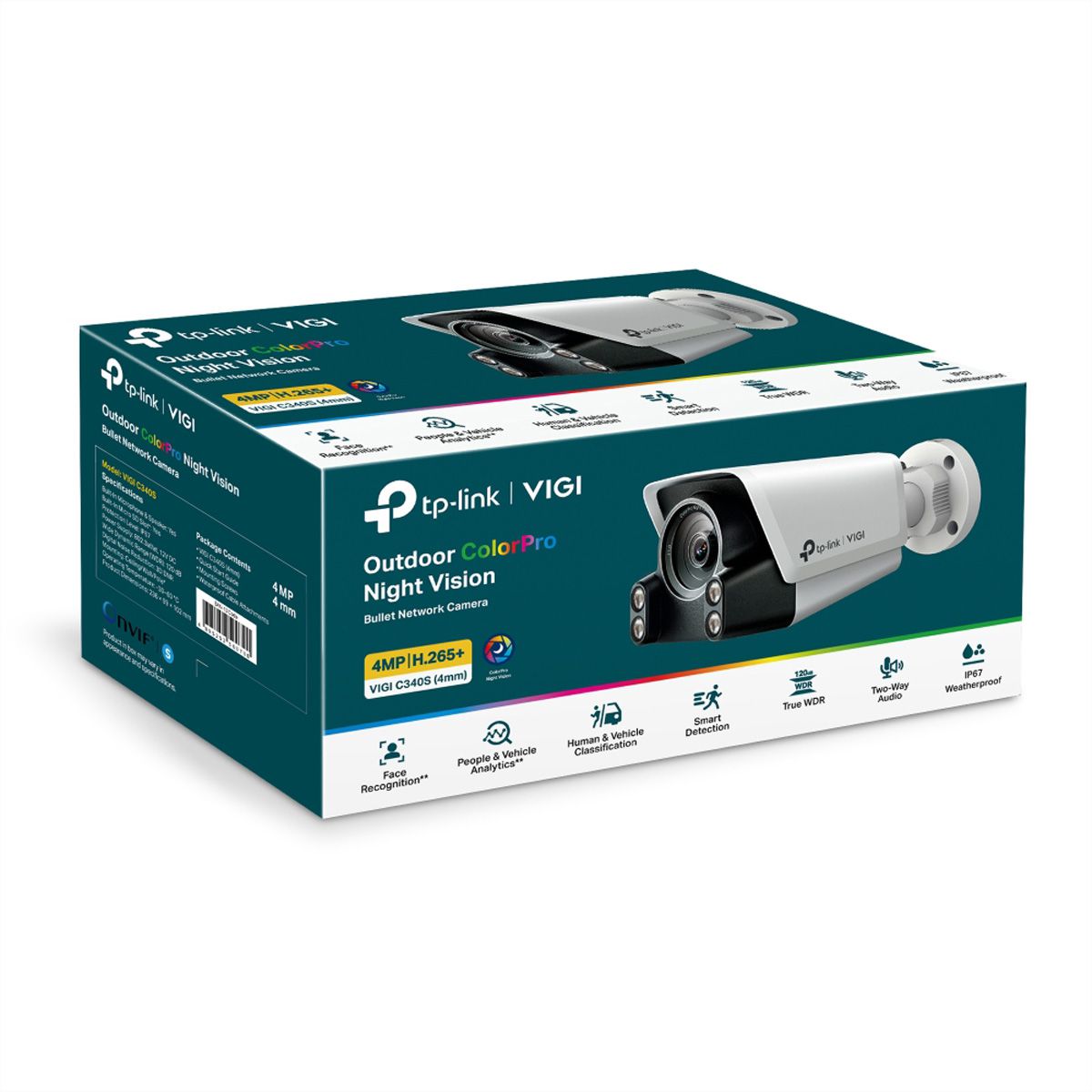 TP-Link VIGI C340S(4mm) Bullet-Caméra 4 MP, 95.2°, IR-LED 50m, Ultra-Low-Light
