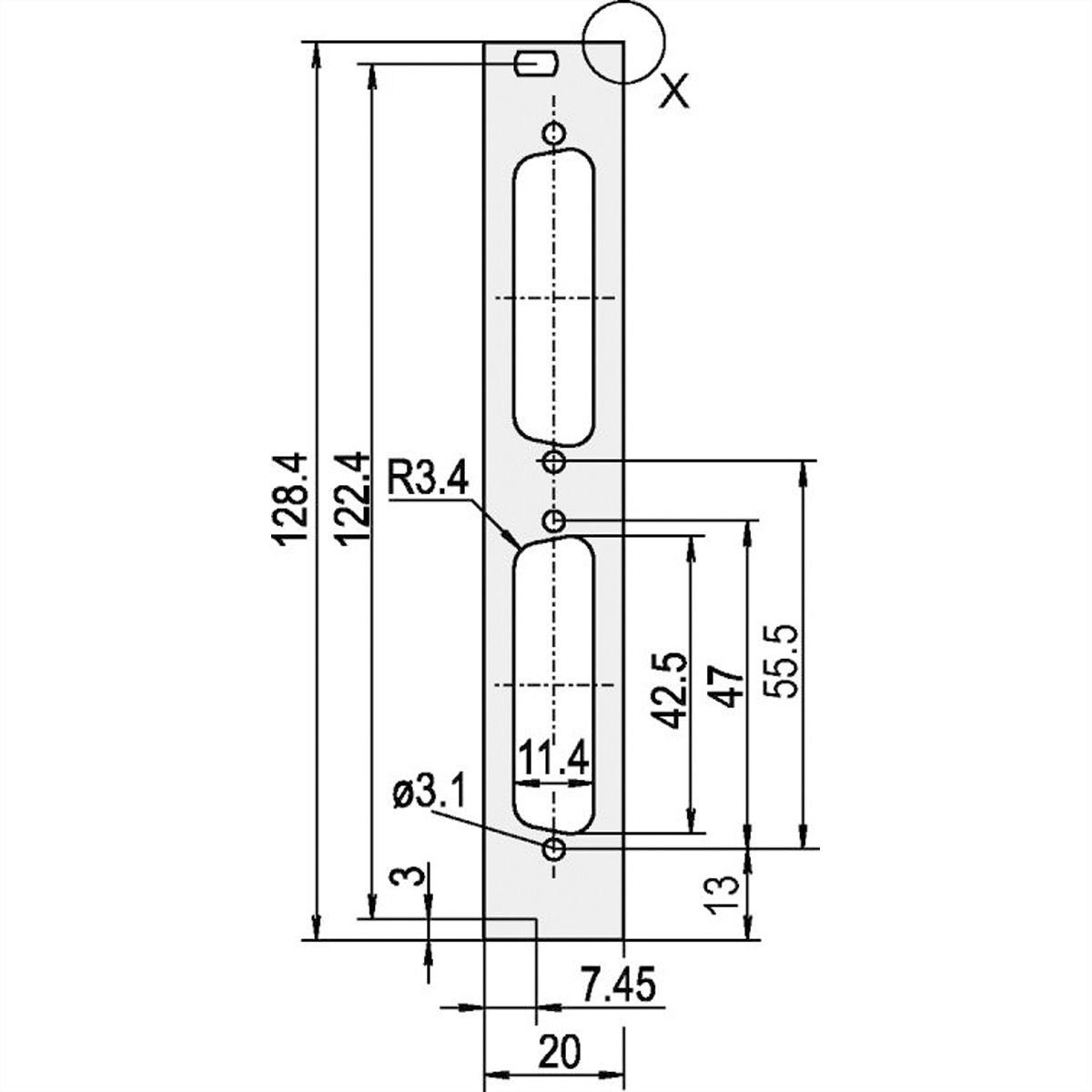 SCHROFF Face avant, plate, Refrofit Shielding, D-Sub Cutout, 3 U, 4 HP, 2 x 25 broches, 2,5 mm, alu, anodisé avant, conducteur arrière