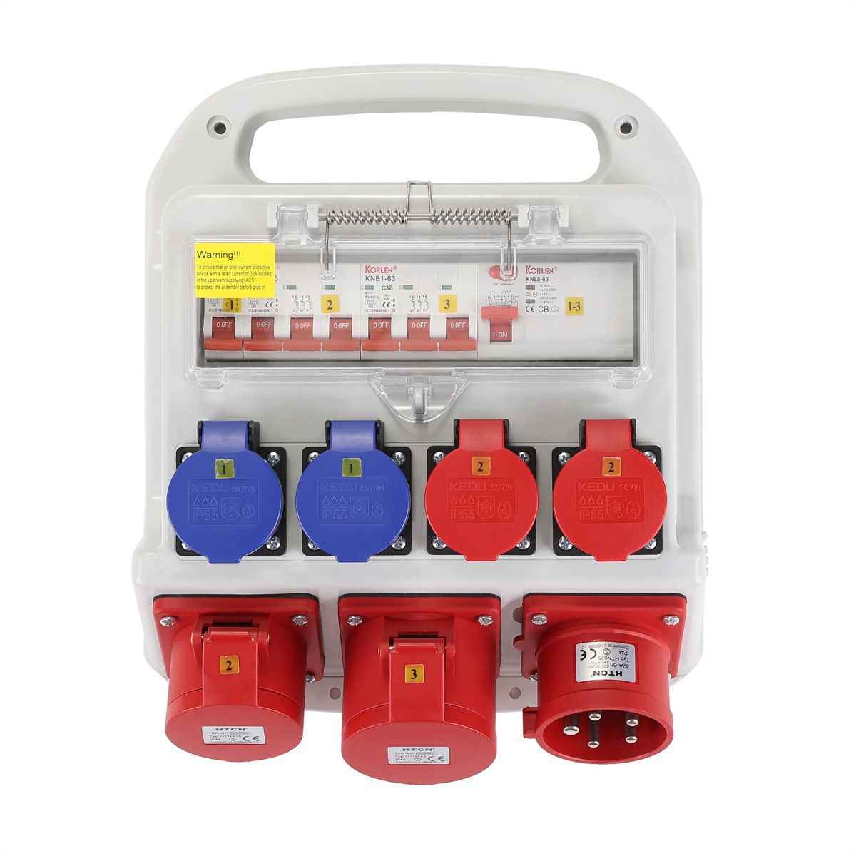Distributeur électrique 32 A IP44/IP55 + entrée FI  , 1xCEE32/5 1xCEE16/5 2xT23 2xT25, gris