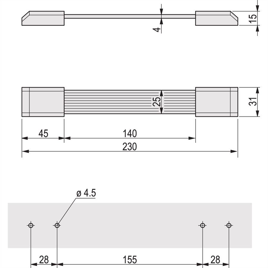 SCHROFF Bandgriff, Breite 25 mm - BANDGRIFF M. ADAPTER RAL7016