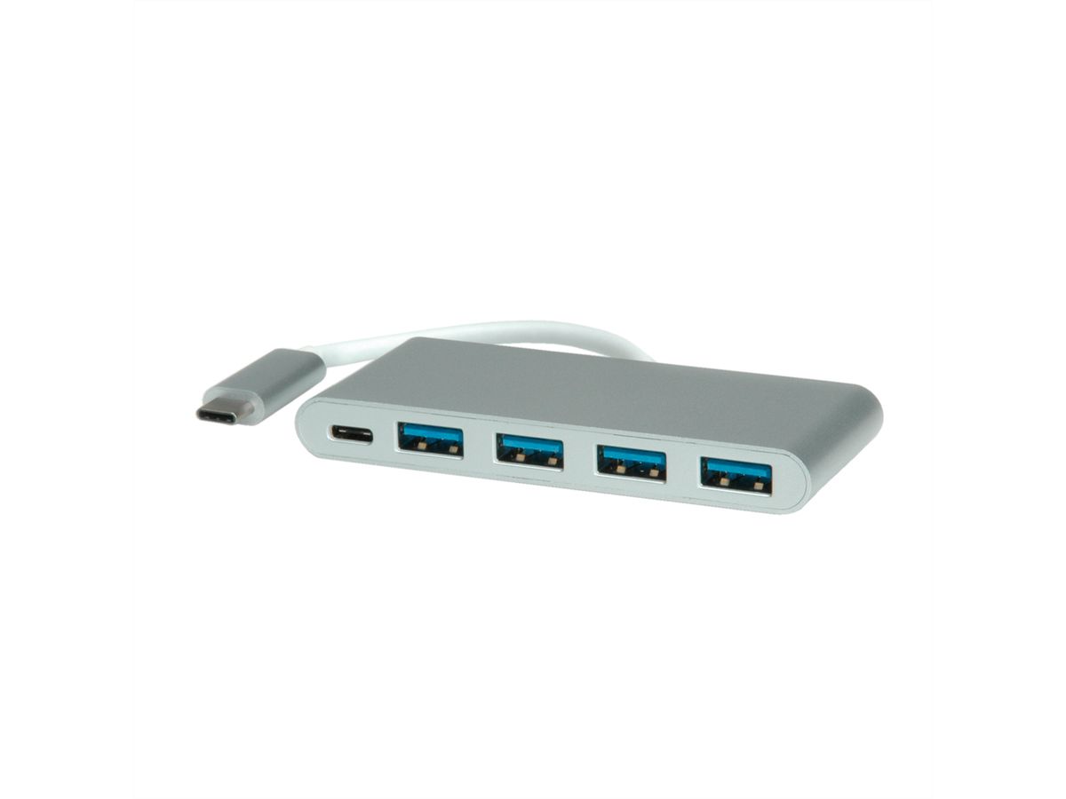 ROLINE USB 3.2 Gen 1 Hub, 4fach, Typ C Anschlusskabel, mit 1 PD-Port