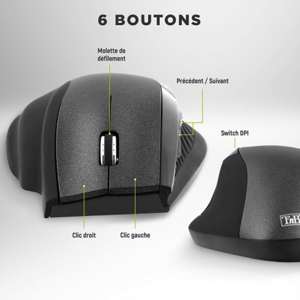 T’nB ergonomische kabellose Maus, Schwarz