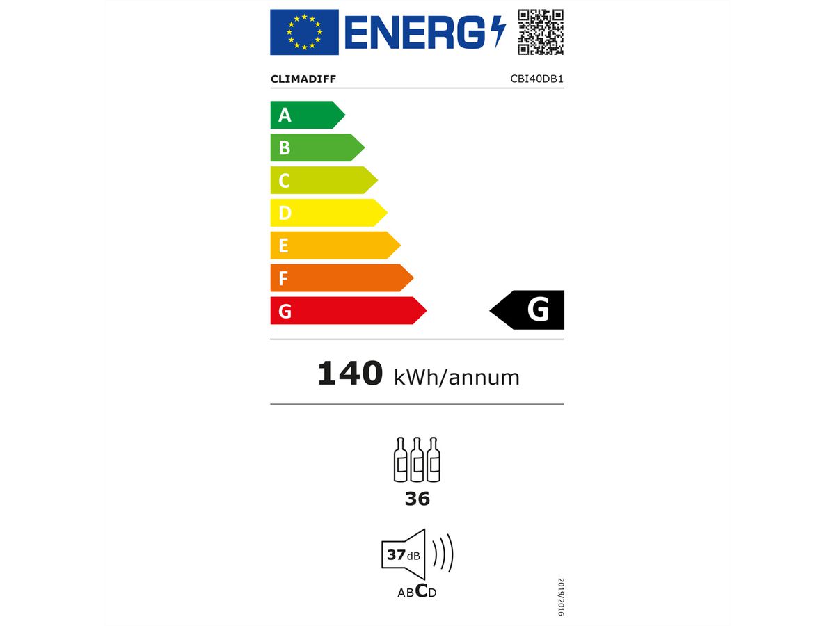 Climadiff Weinkühlschrank CBI40DB1, Freistehend, 2 Zonen, 36 Flaschen
