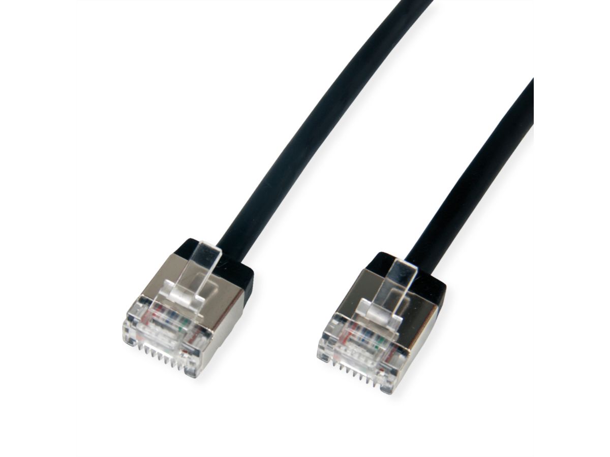 ROLINE U/FTP DataCenter Patchkabel Cat.6A (Class EA), LSOH, slim, extra kurzer Stecker, schwarz, 5 m