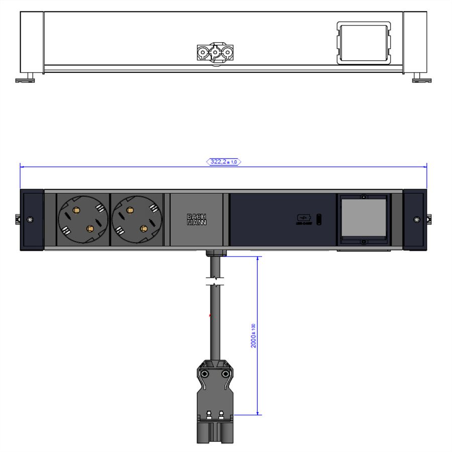BACHMANN DESK RAIL 2x contact de protection USB C