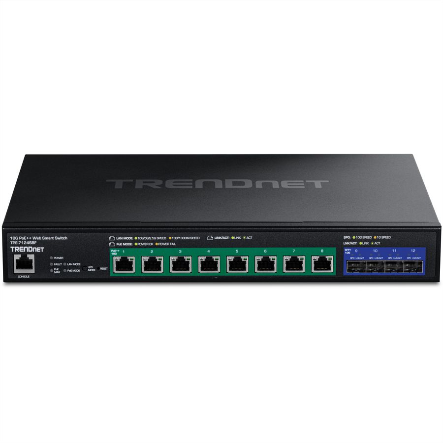 TRENDnet TPE-7124SBF 12-Port Switch 720W 10G PoE++  Web Smart Switch