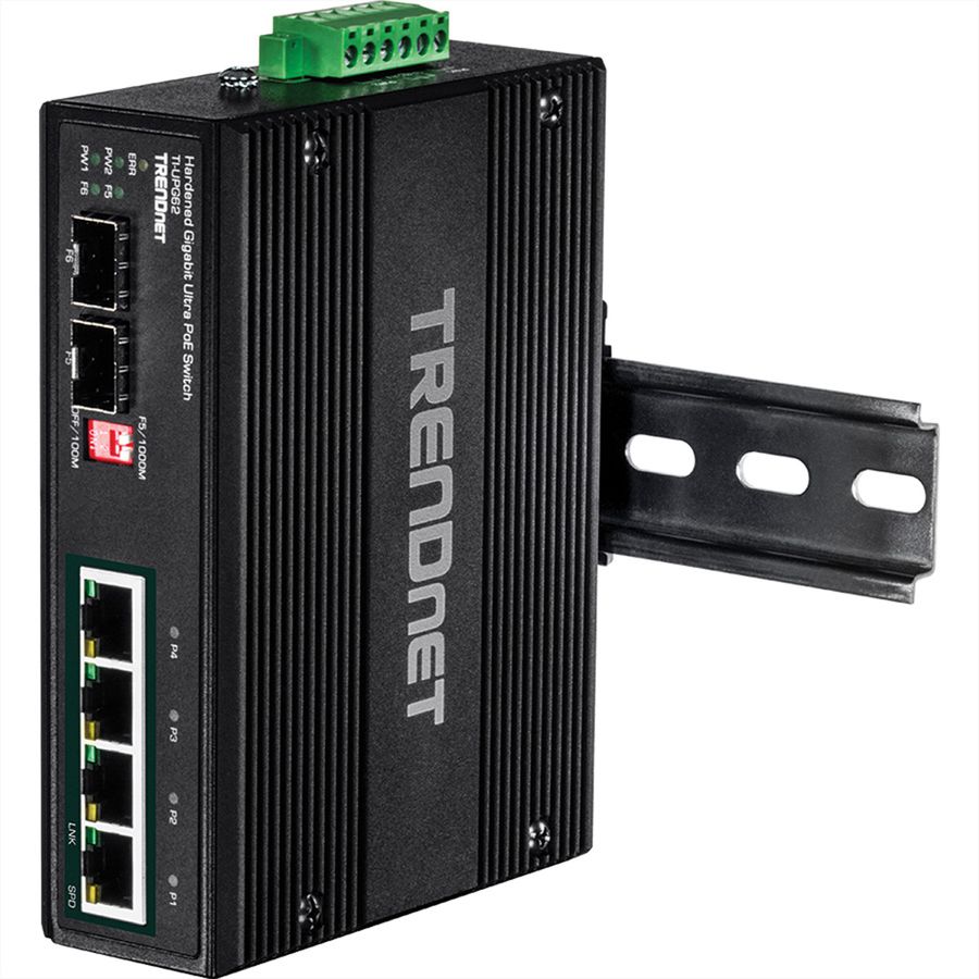 TRENDnet TI-UPG62 6-Port Gigabit Switch Ultra PoE DIN-Rail Industrial