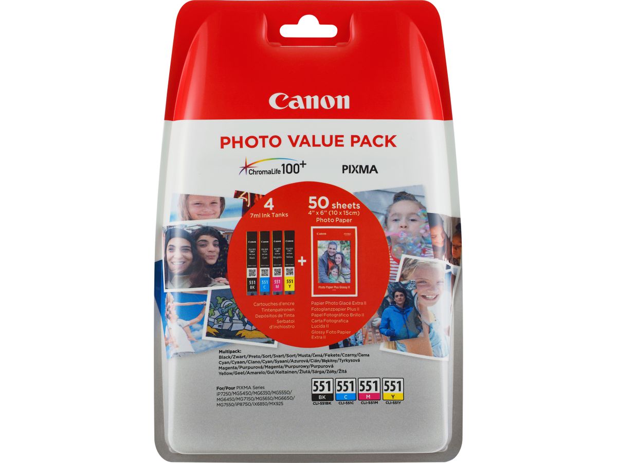 Canon CLI-551 BK/C/M/Y Tinte + Fotopapier Value Pack