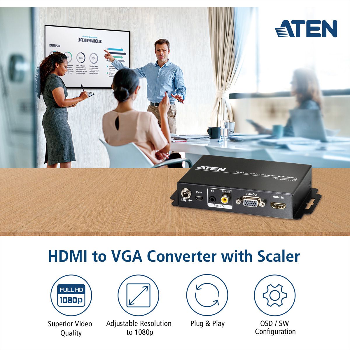 ATEN VC812 HDMI zu VGA Konverter mit Skalierfunktion