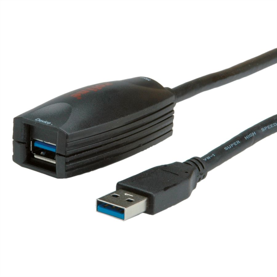 ROLINE Câble prolongateur actif Repeater USB 3.2 Gen 1, noir, 5 m