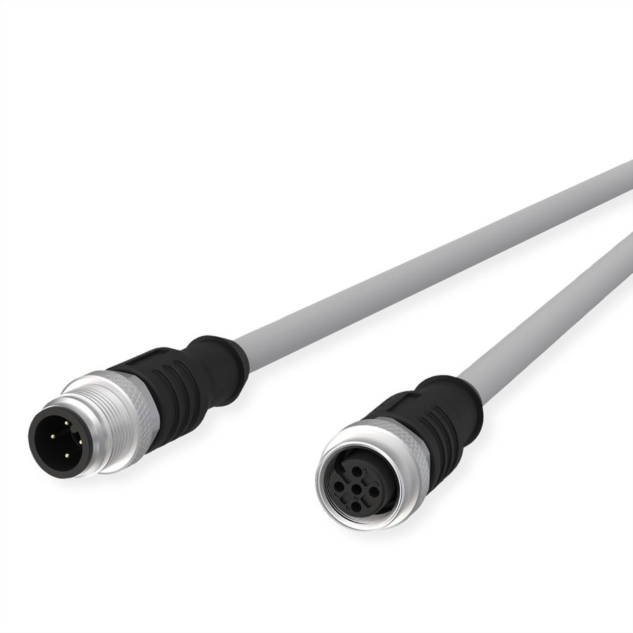 METZ CONNECT M12 Sensor-/Aktorleitung, A-kodiert, M12 Stecker gerade - M12 Buchse gerade, grau, 2 m