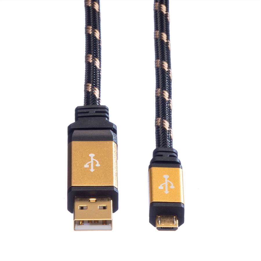 ROLINE GOLD Câble USB 2.0, USB A mâle - Micro USB B mâle, 1,8 m