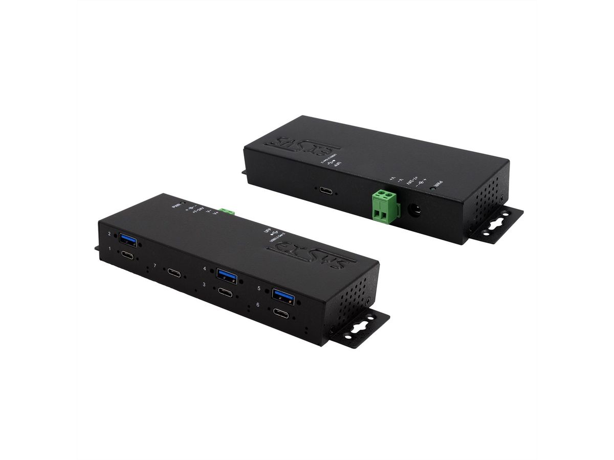 EXSYS EX-1237HMVS 7 Port USB 3.2 Gen2 Hub mit 4 x USB-C und 3 x USB-A Anschluss