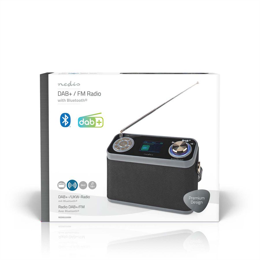 Radio de table DAB+ Nedis, noir, Bluetooth, batterie rechargeable