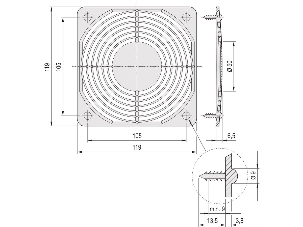 Grille de protection SCHROFF, plastique, encliquetable