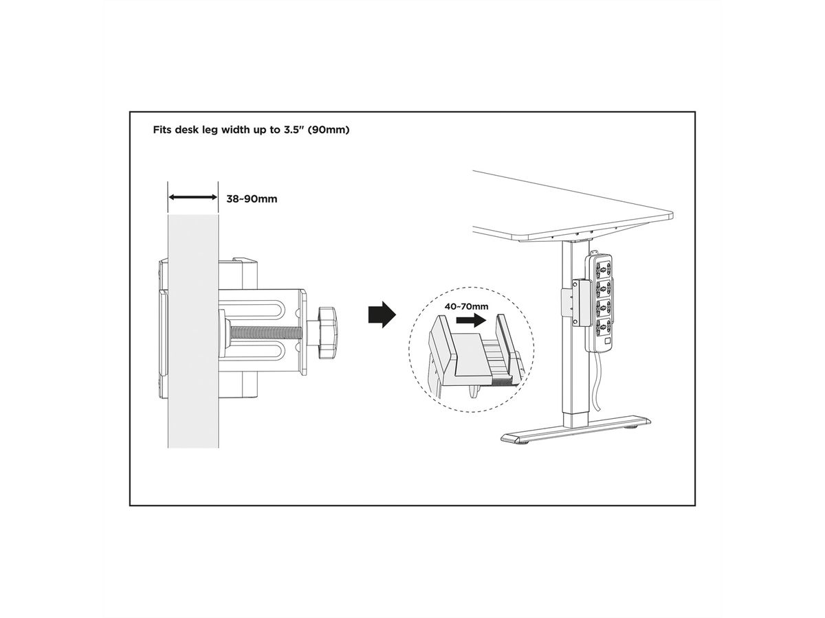VALUE Support pour multiprise à fixer sur les pattes du bureau, blanc