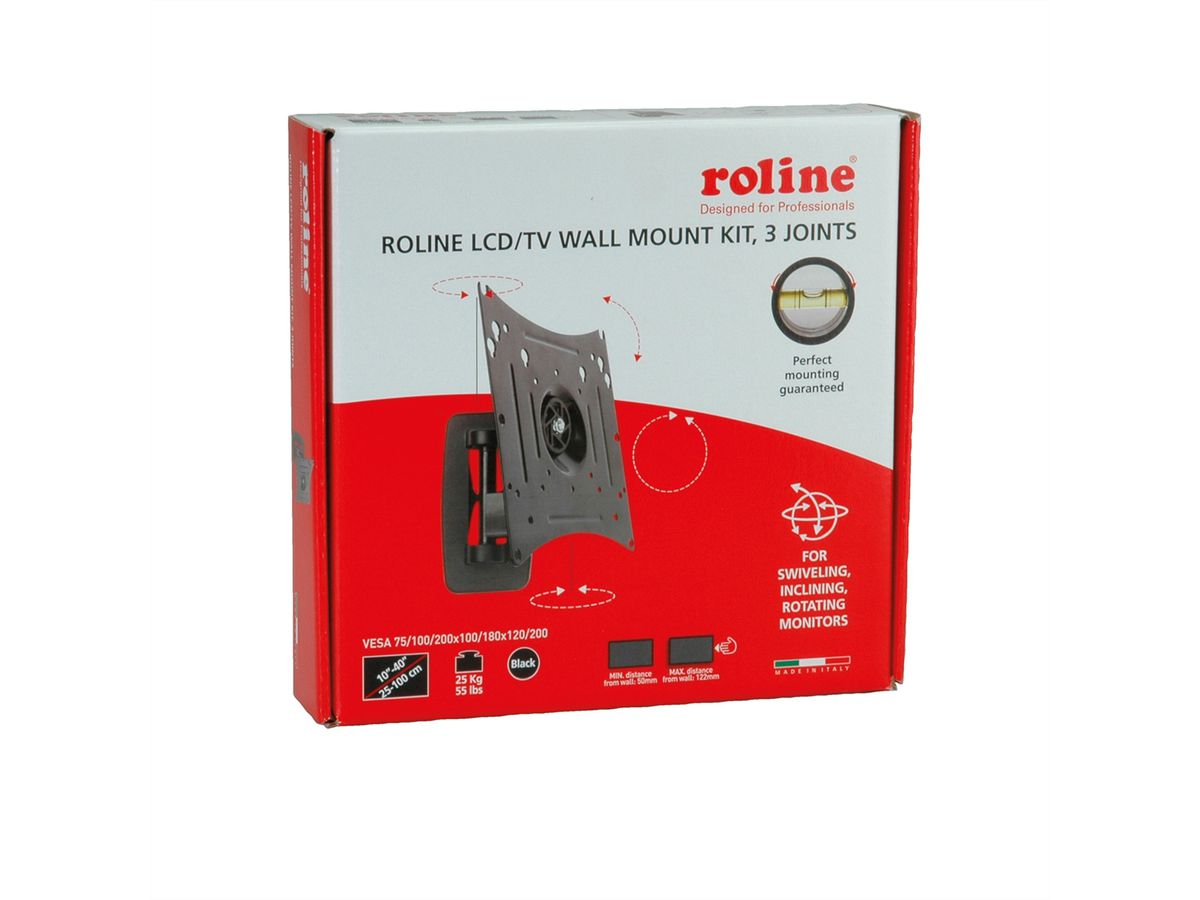 ROLINE LCD/TV-Wandhalterung, 4 Drehpunkte, 10-40 Zoll, bis 25 kg