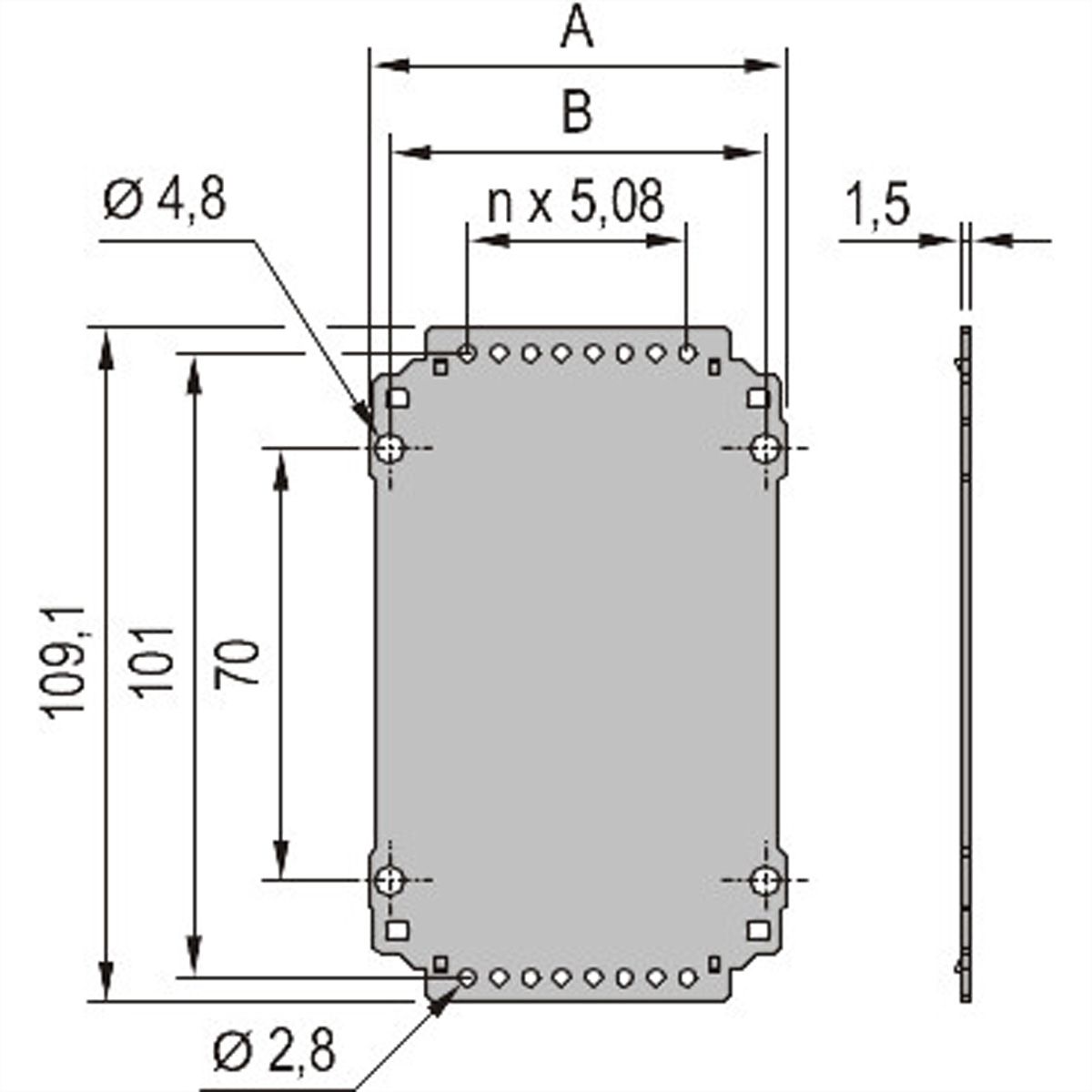 Panneau arrière de l'unité enfichable de type cadre SCHROFF, lisse, 3 U, 10 HP
