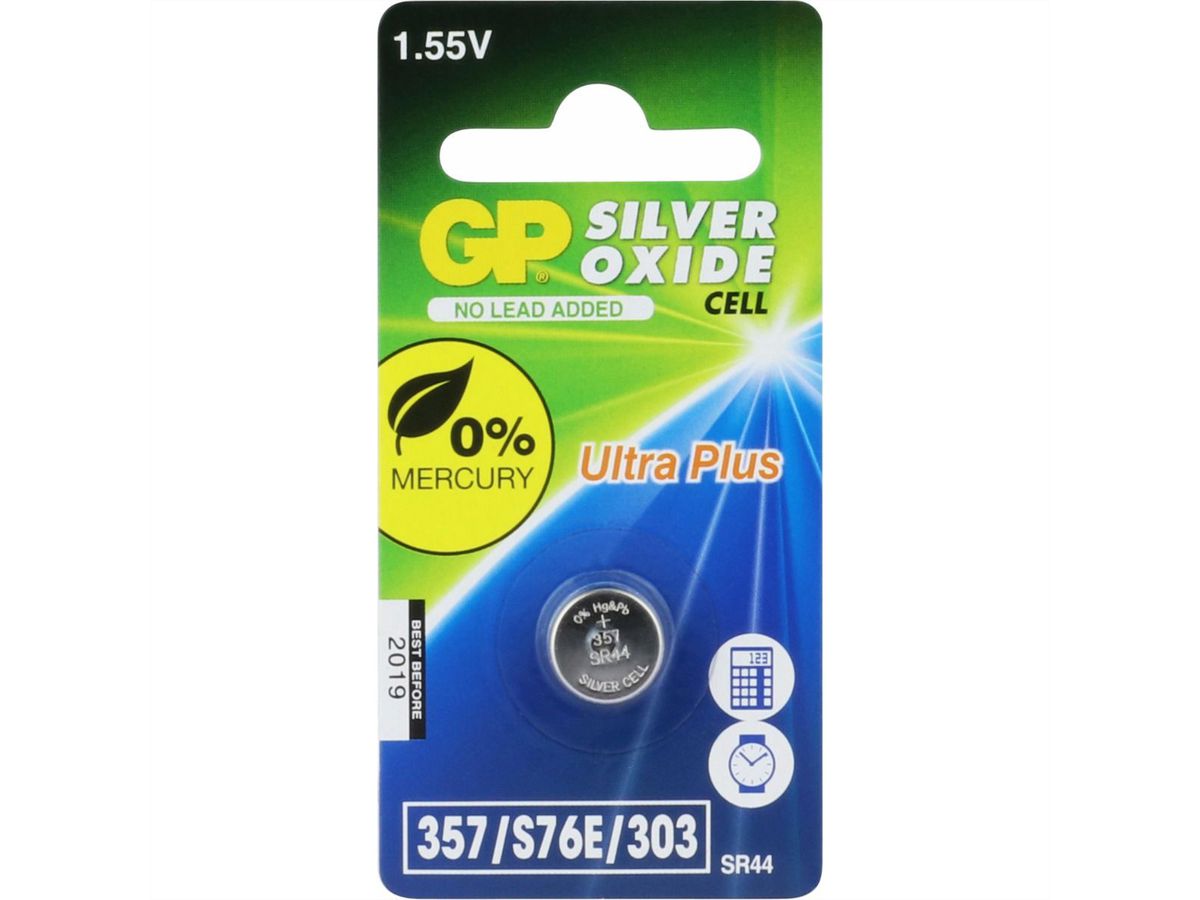 GP Batteries Uhrenbatterie SR44W 357, 1 Stk, Silber-Oxid, 1.55V High drain