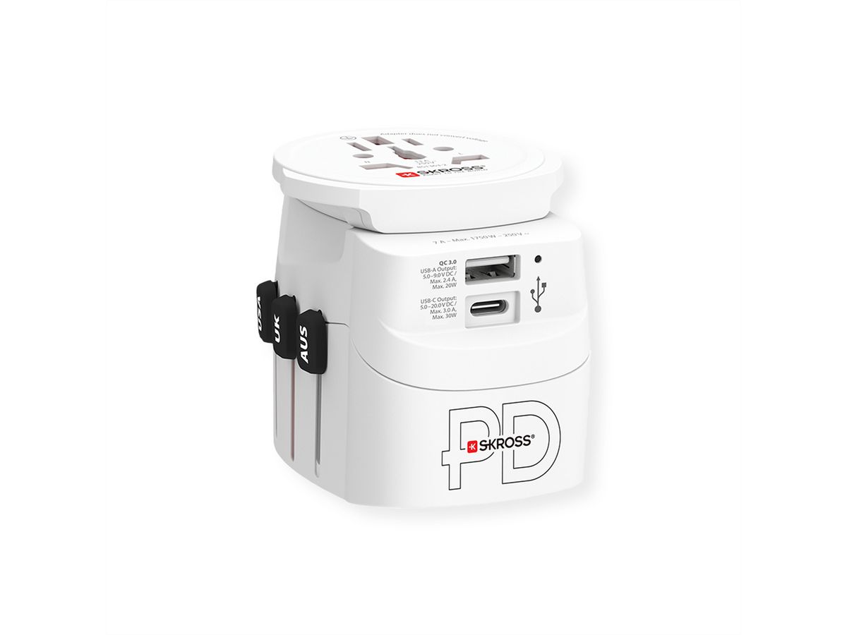 SKROSS Adaptateur de voyage PRO Light USB A/C 30PD World, monde