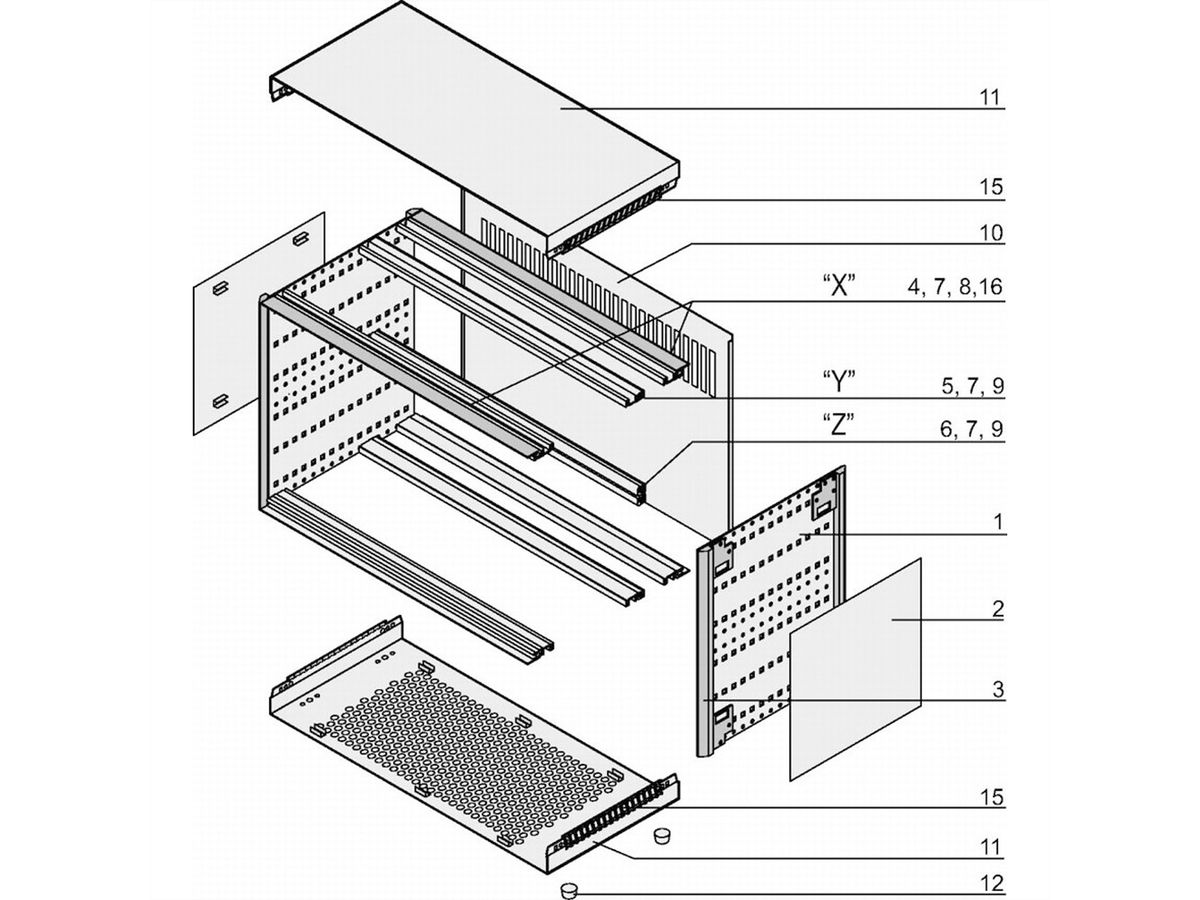 SCHROFF RatiopacPRO, boîtier complet, bureau, blindage rétrofitable, garniture frontale, 3 U, 28 HP, 255 mm