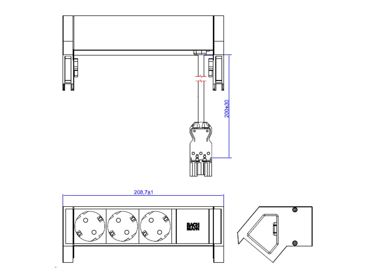BACHMANN DESK2 ALU WHITE 3xCEE7/3 0,2m GST18 RAL9010