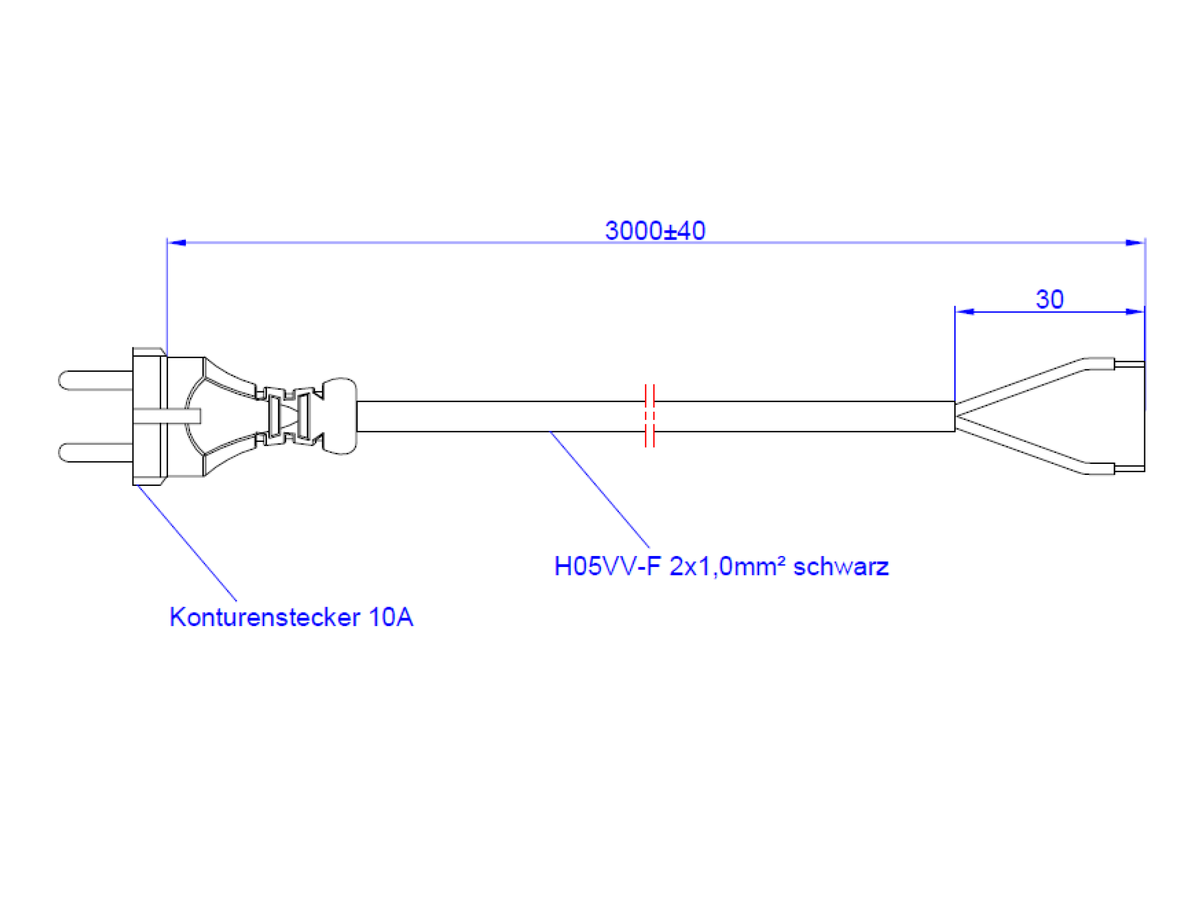BACHMANN Kontur St.Zuleitung 2x1,0 3m, H05VV-F schwarz Kont.St./AEH