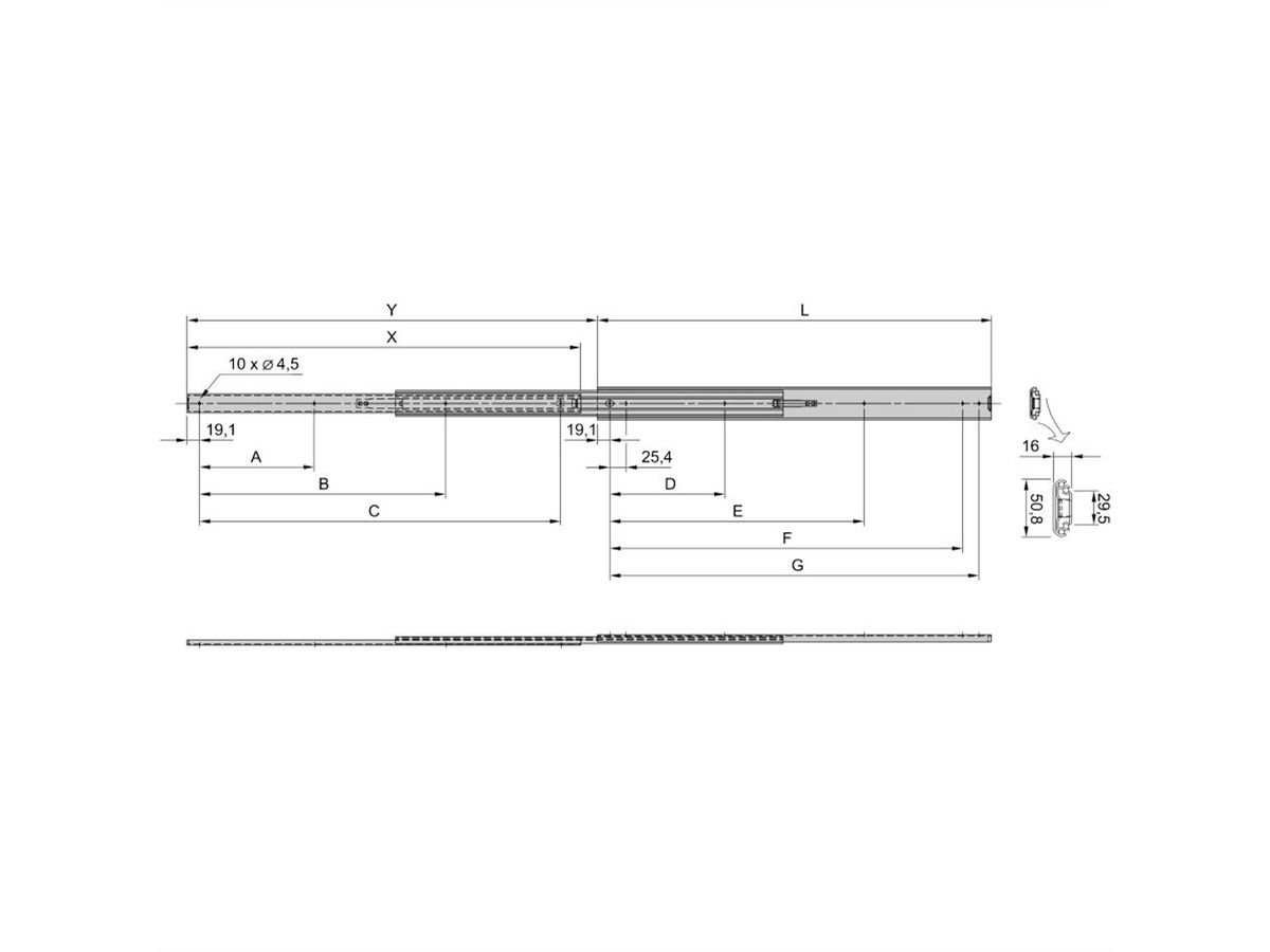 Glissière télescopique universelle SCHROFF, 2 U, 2 U 356L