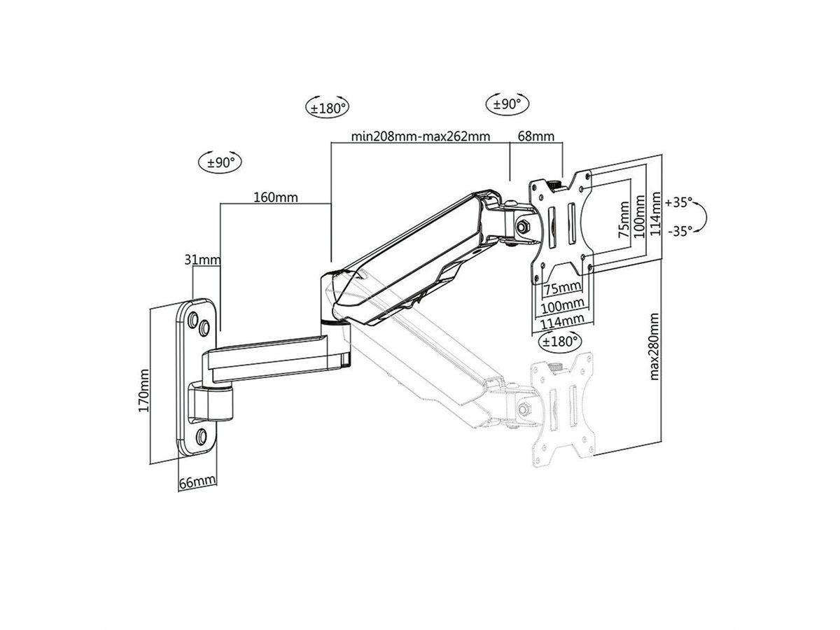 VALUE LCD-Arm, Wandmontage, 5 Gelenke, 17-32 Zoll, bis 8 kg, schwarz