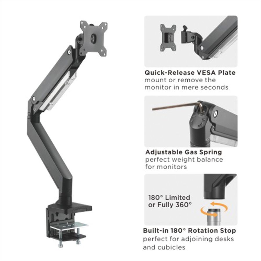 ROLINE LCD-Arm, Tischmontage, Gasfeder, 5 Gelenke, bis 18 kg