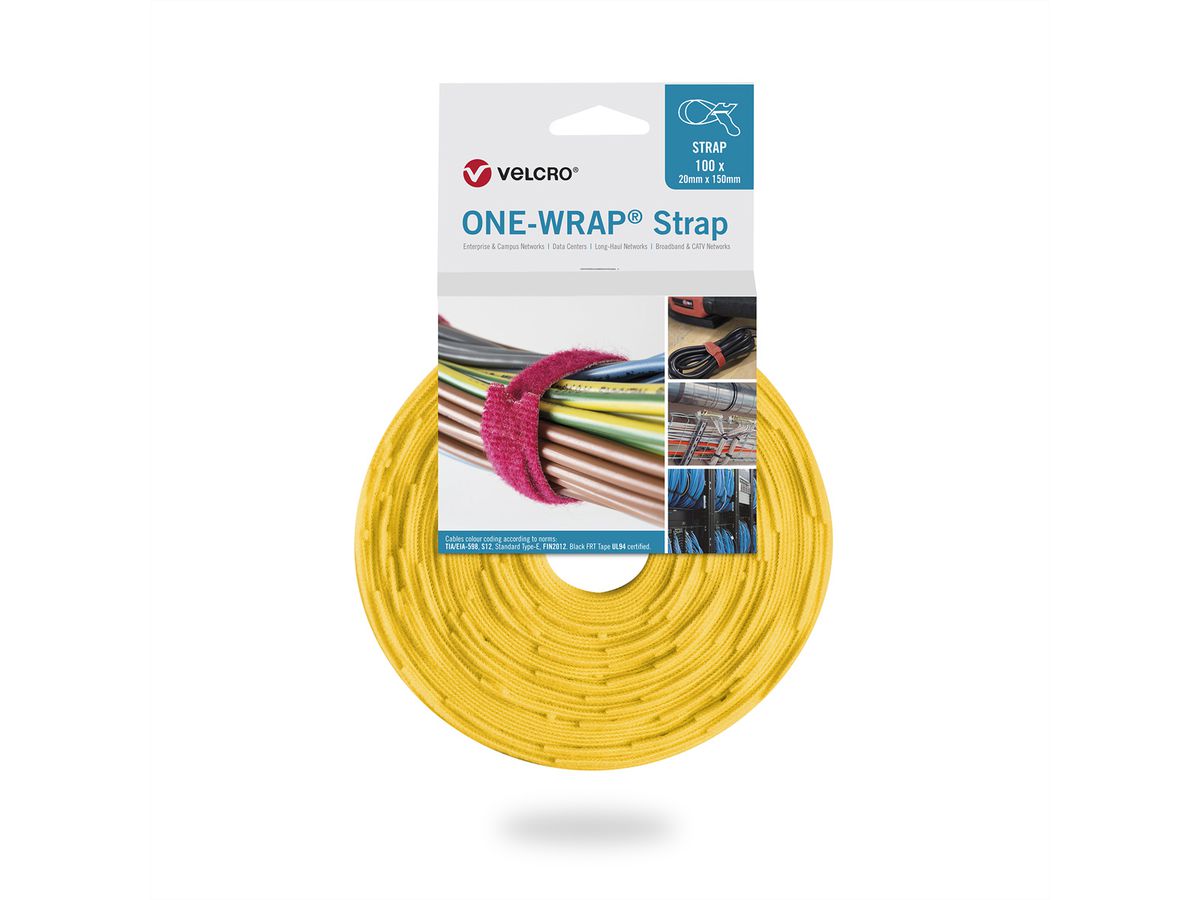 VELCRO® One Wrap® Strap 25mm x 300mm, 100 pièces, jaune