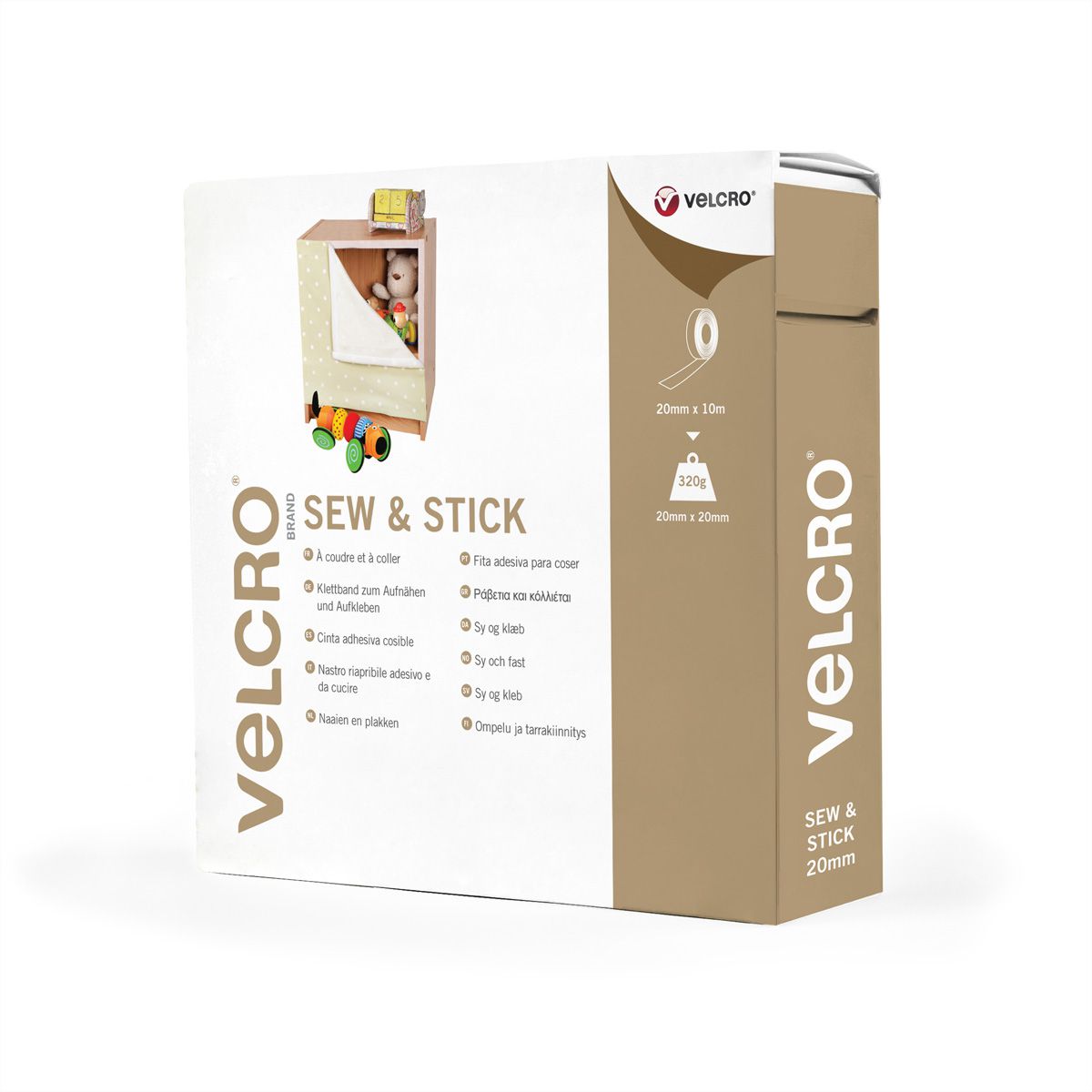 VELCRO® Crochets & velours 20mmx10m noir, bande à coudre et à coller