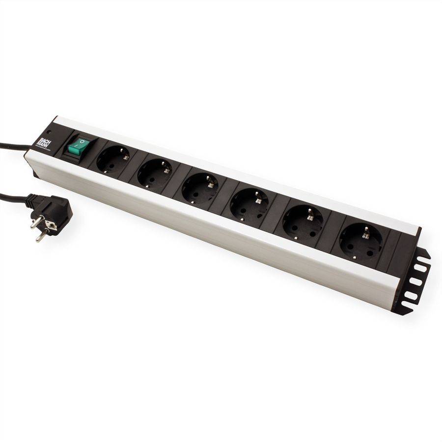 BACHMANN Multiprise 6x contact de protection, interrupteur, compatible rack 19 pouces, Chargeur USB 60W 1xABD GST18, 2 m