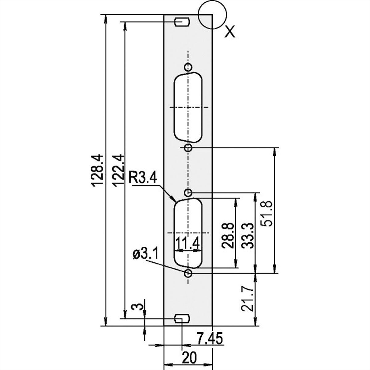 SCHROFF Face avant, plate, Refrofit Shielding, D-Sub Cutout, 3 U, 4 HP, 2 x 15 broches, 2,5 mm, alu, anodisé avant, conducteur arrière