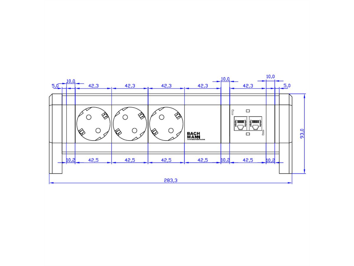 BACHMANN DESK 3x contact de protection, 2x CAT6