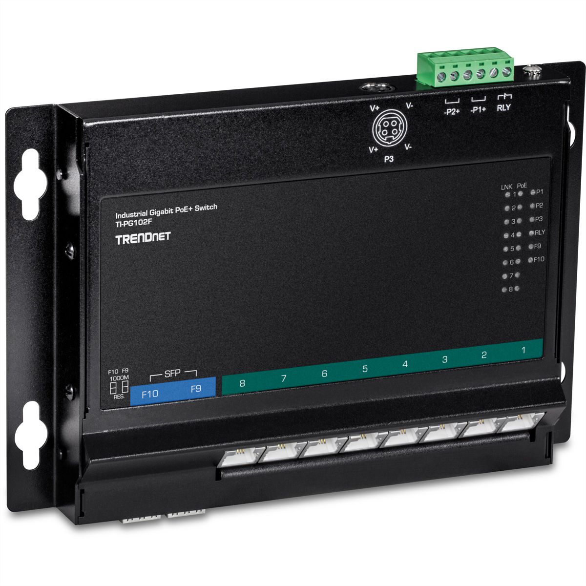 TRENDnet TI-PG102F Switch industriel PoE+ Gigabit à 10 ports avec accès frontal et fixation murale