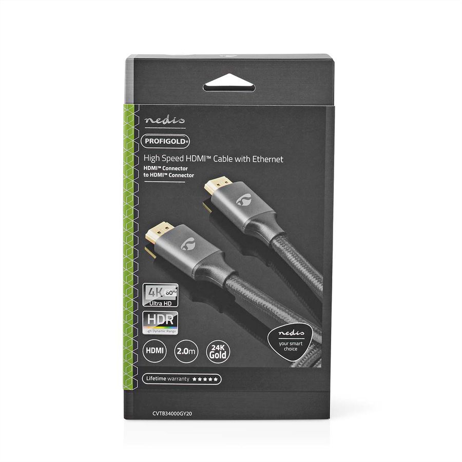 Nedis HDMI High Speed Kabel mit Ethernet, grau, 2 m