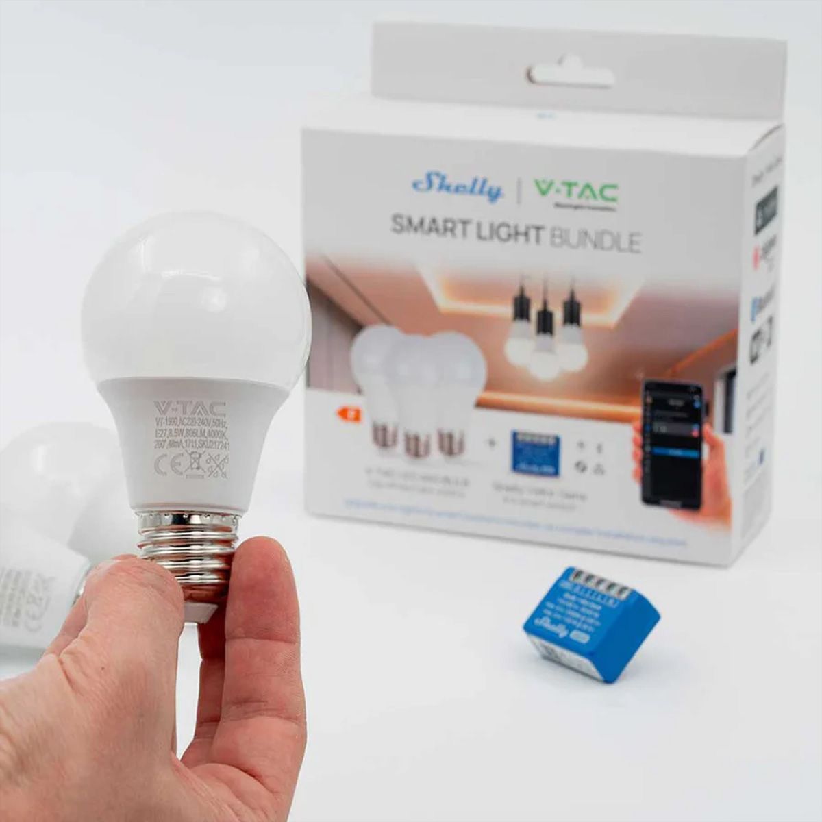 Pack Shelly & Vtac Smart Light, E27 + Shelly 1 Mini Gen4