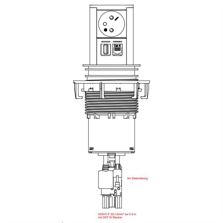 BACHMANN ELEVATOR 1xUTE 1xUSB 1xCAT6A 0,5m GST18 Aluprofil eloxiert