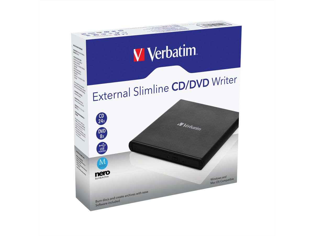 VERBATIM Graveur CD/DVD externe ultramince, DVD+/-RW (+/-DL) USB 2.0,  6x/8x/24x - SECOMP AG