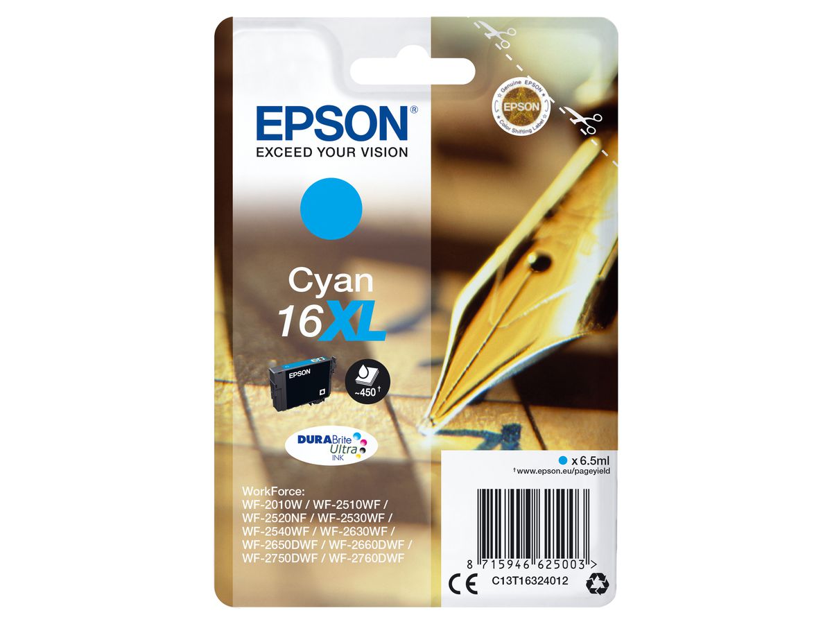 Epson Singlepack Cyan 16XL DURABrite Ultra Ink