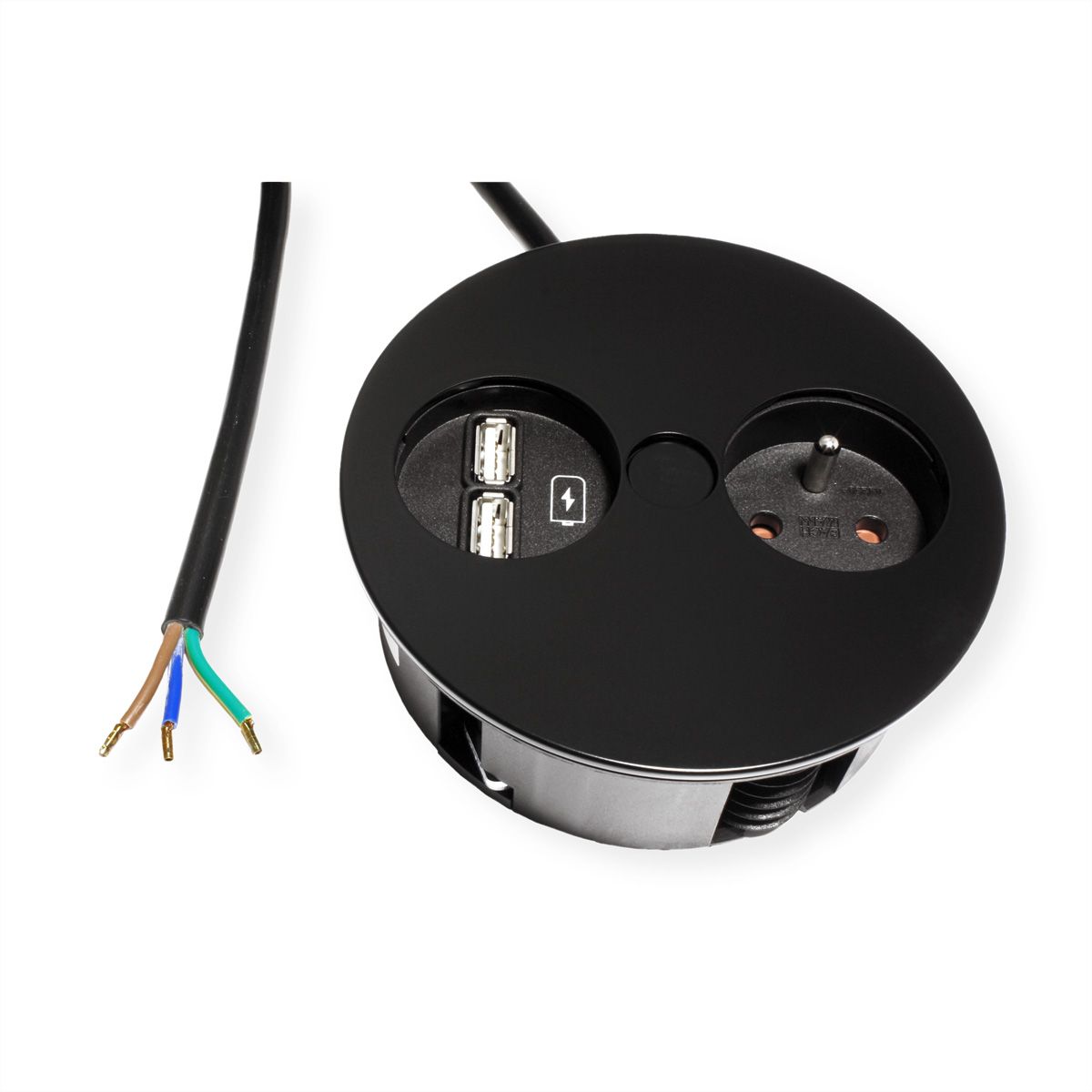 BACHMANN TWIST 1xUTE 1xUSB Charger, AEH RAL9005 30GE, schwarz, 2 m