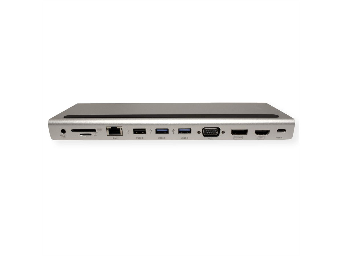 VALUE Station d‘accueil USB type C multiports, 4K HDMI/DP, VGA, USB, Card Reader, PD, Gigabit Ethernet, Audio