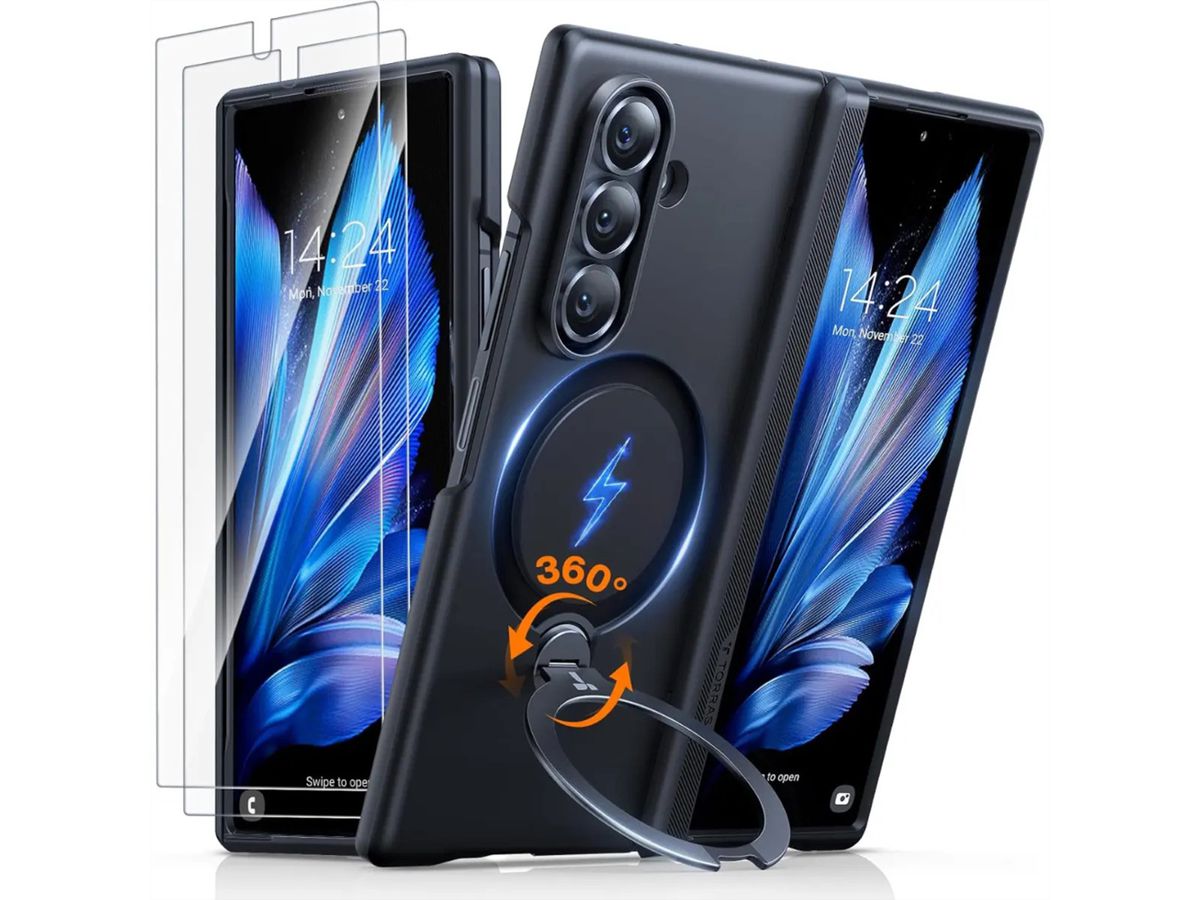 Torras Ostand Schutzhülle + Panzerglas, Samsung Z Fold7, MagSafe, schwarz, schwarz