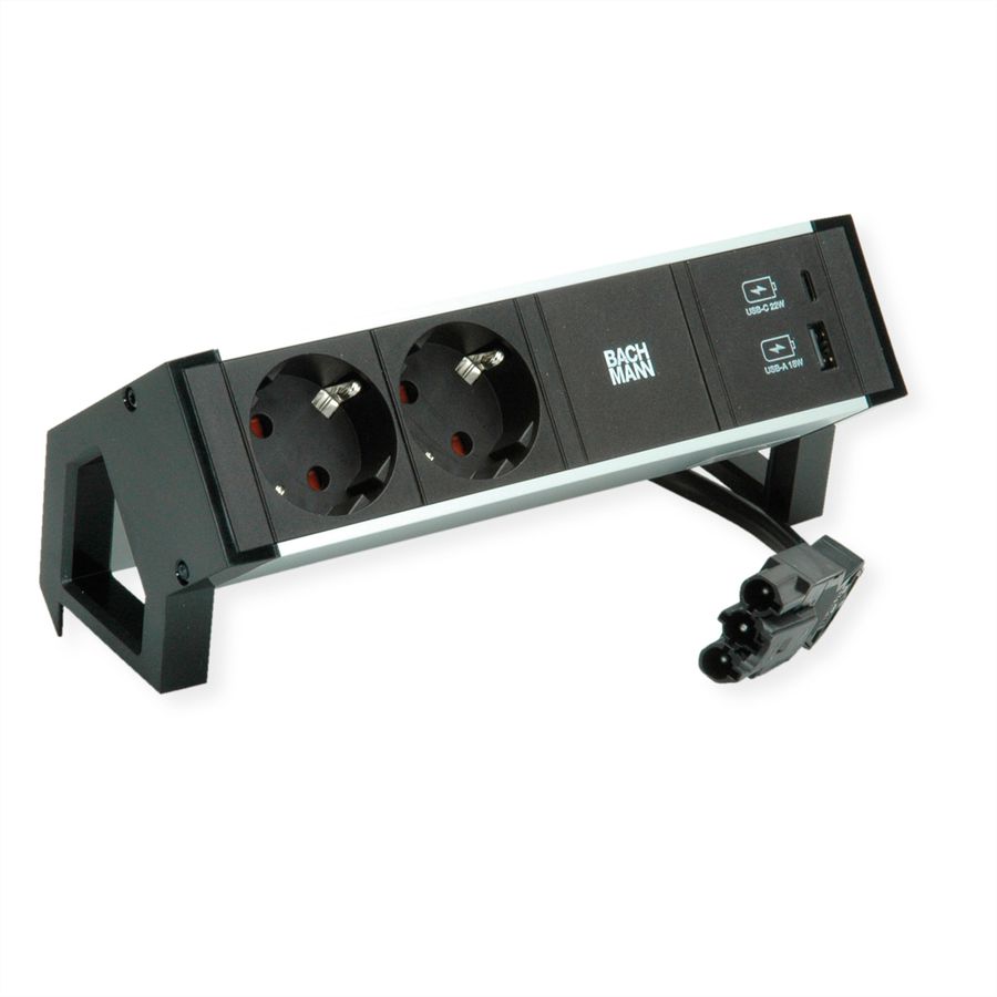 BACHMANN DESK2 ALU BLACK 2x contact de protection USB