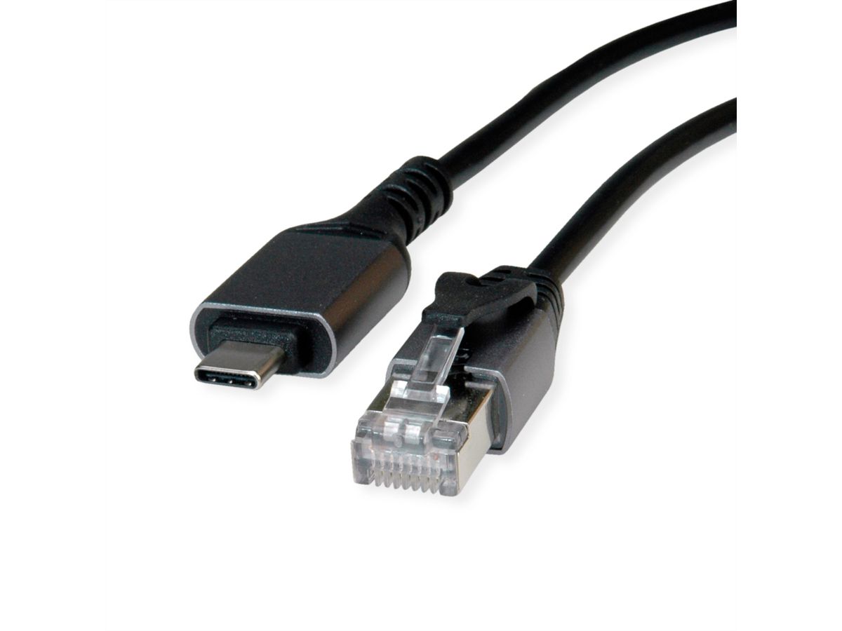 VALUE USB 3.2 Gen 2 Typ C zu Gigabit Ethernet Konverterkabel, schwarz, 2 m