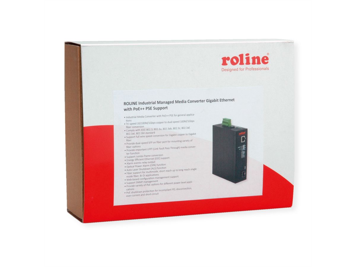 ROLINE Convertisseur industriel Gigabit Dual Speed 100/1000 Fibre, avec fonction PoE